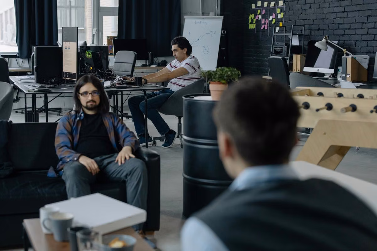 Team collaborating in a creative studio office